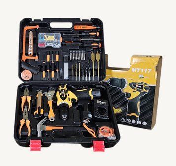 DW Cordless Drill + 117 pcs Accessory Set + Double Batteries